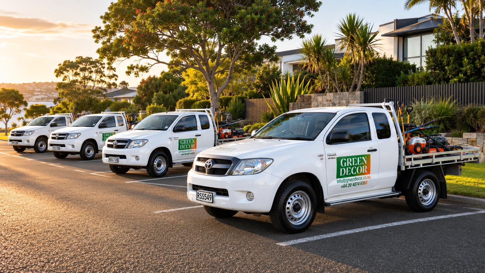 The Green Decor fleet of branded utes